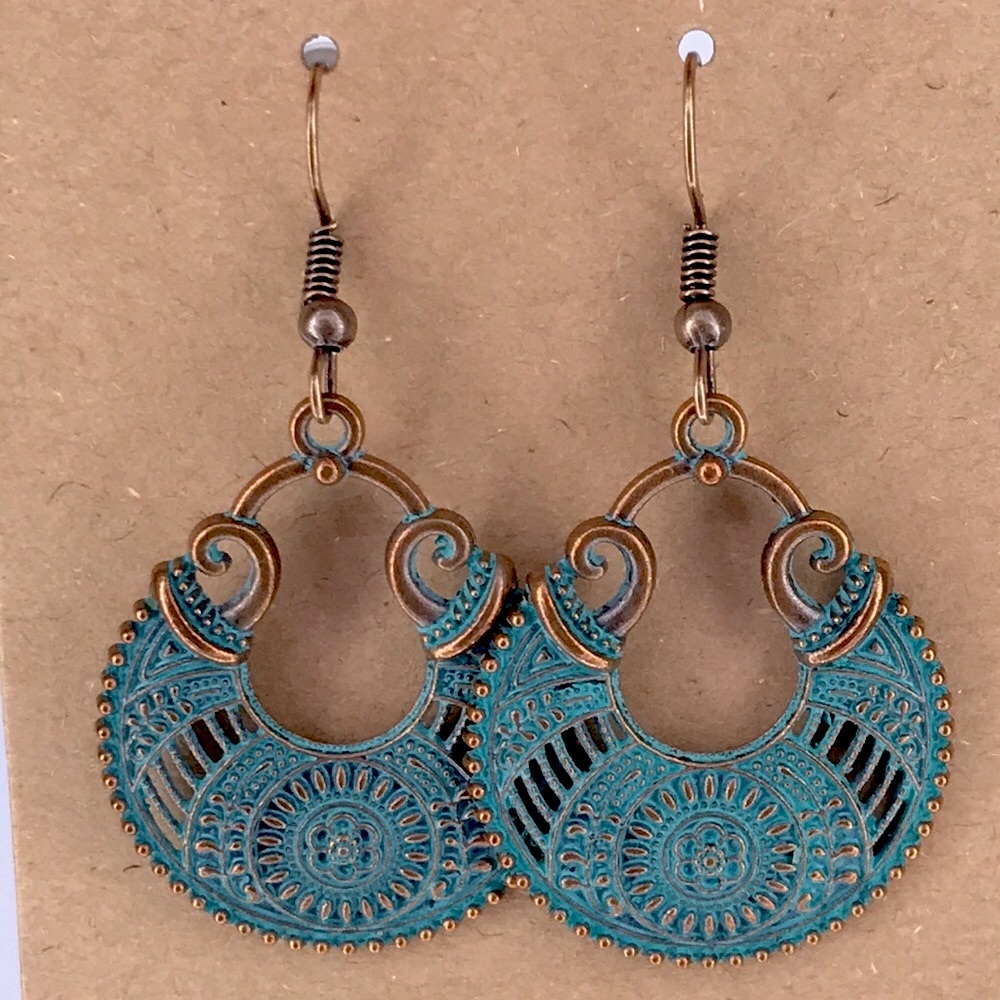 Bohemian Turquoise and Bronze Tone Earrings boho Fashion Jewelry - Picture 3 of 3